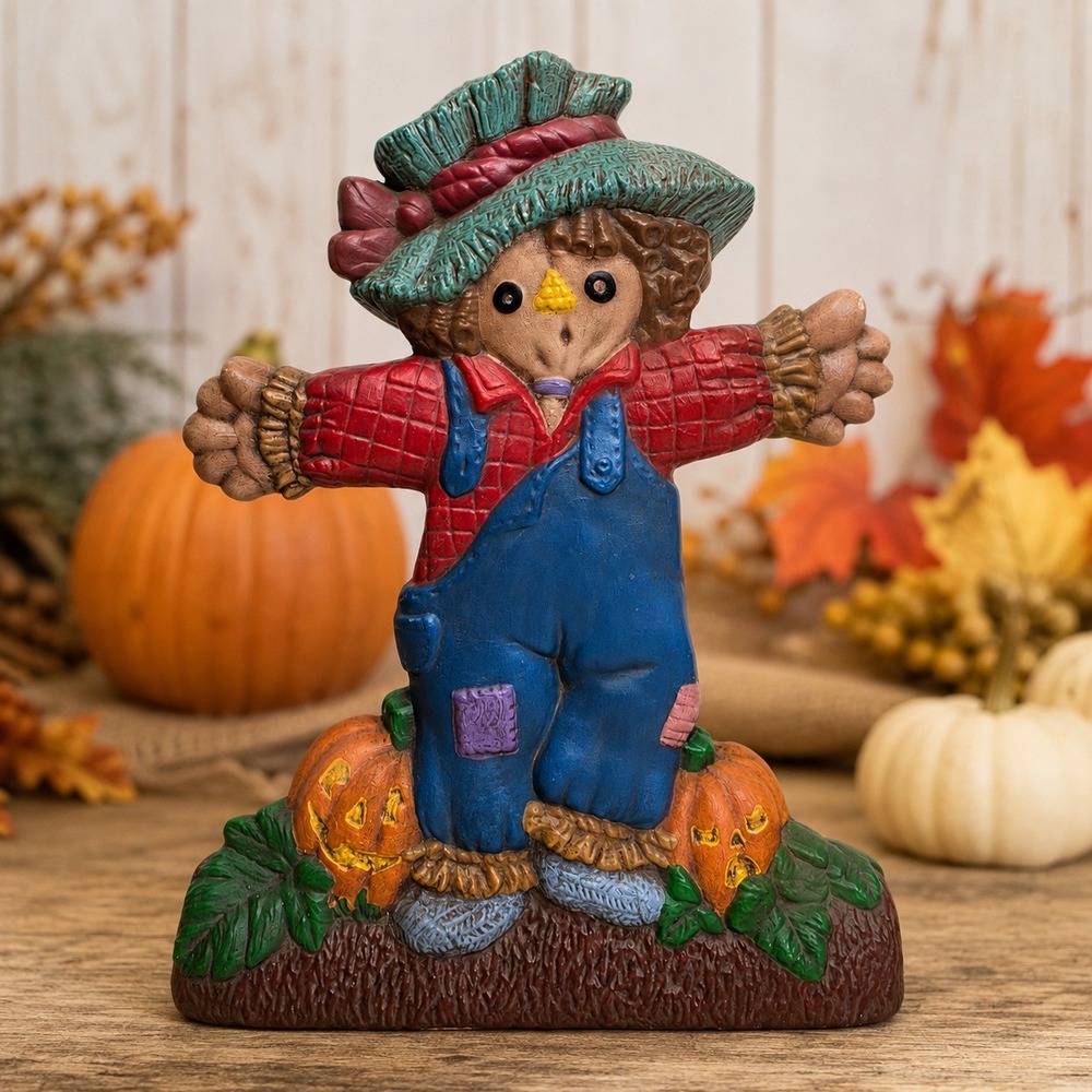 Vintage Scarecrow Figurine Fall Harvest Halloween Decor Pumpkins Jack O Lantern